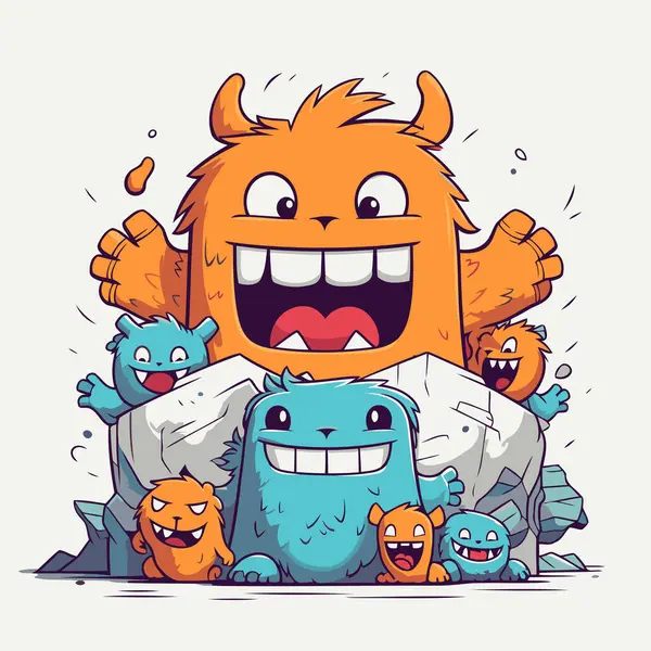 Funny Monsters Different Emotions Cartoon Vector Illustration Monster — Stock Vector