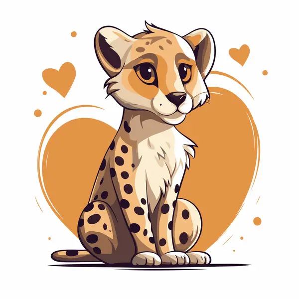 Cheetah Sitting Background Hearts Vector Illustration — Stock Vector