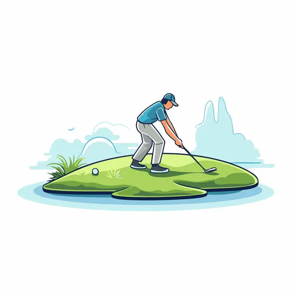 Golfer Golf Course Flat Style Vector Illustration — Stock Vector