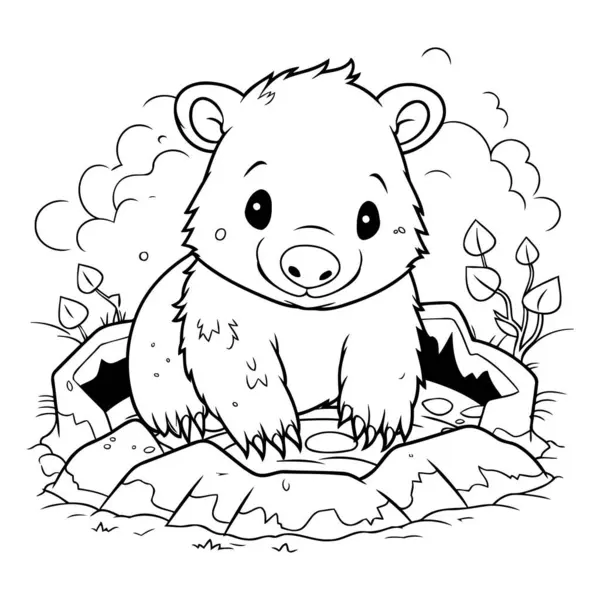 stock vector Coloring book for children: cute bear sitting on the rock. Vector illustration