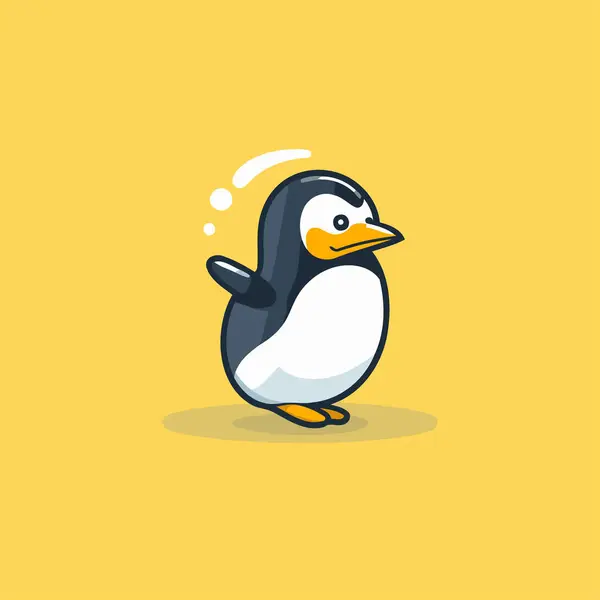 Ícone Pinguim Bonito Fundo Amarelo Ilustração Vetorial Estilo Dos Desenhos — Vetor de Stock