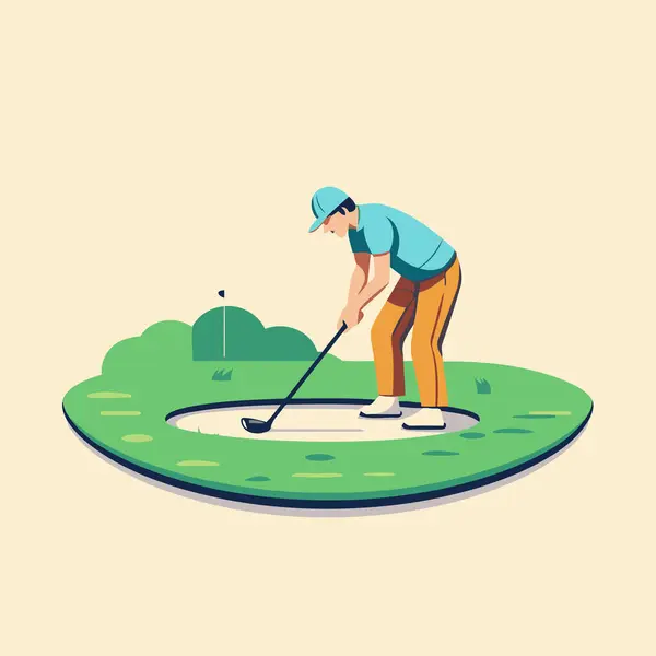 Golfista Campo Golfe Ilustração Vetorial Estilo Plano — Vetor de Stock