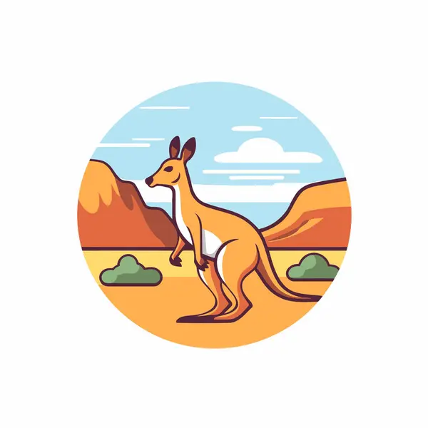 Çölde Kanguru Düz Biçimli Vektör Illüstrasyonu — Stok Vektör