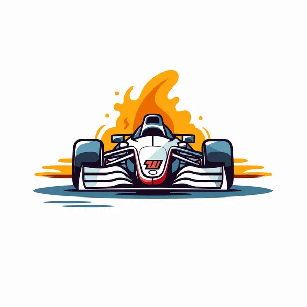 Závodní Auto Hoří Vektorová Ilustrace Bílém Pozadí — Stockový vektor