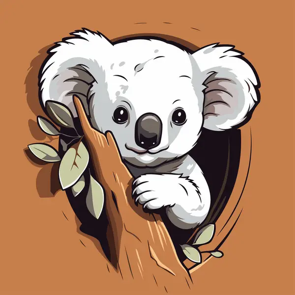 Милый Мультяшный Медведь Коала Дереве Векторная Иллюстрация — стоковый вектор