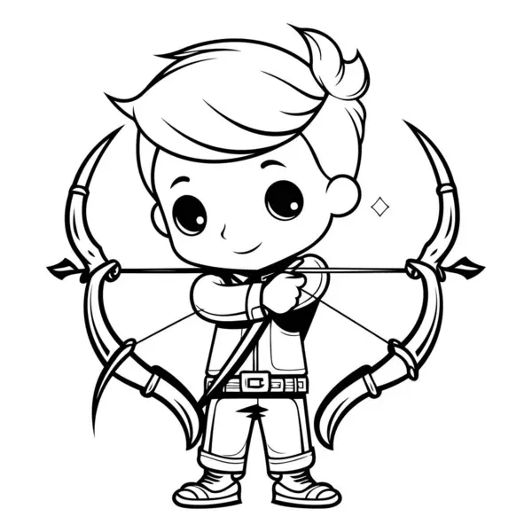 Cute Boy Archery Cartoon Mascot Character Vector Illustration — Stock Vector