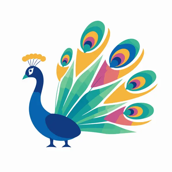 Peacock Isolated White Background Vector Illustration Flat Style — Stock Vector