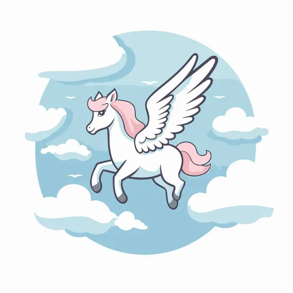 Unicorn Flying Sky Clouds Vector Illustration — Stock Vector