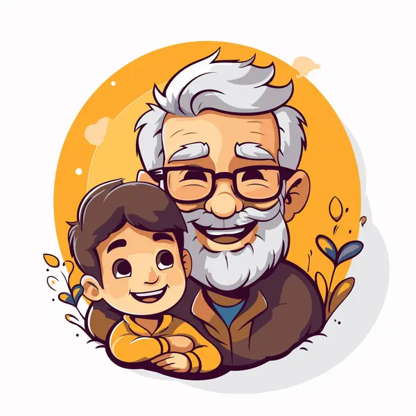 Kakek Dengan Cucunya Vektor Ilustrasi Dari Sebuah Gaya Kartun Stok Vektor Bebas Royalti