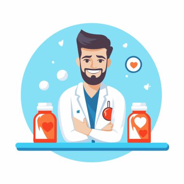 Elinde steteskop olan bir doktorun vektör çizimi..