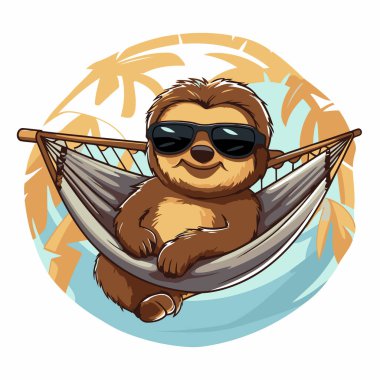 Hamaktaki şirin çizgi film tembelliği. Vektör illüstrasyonu.