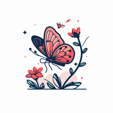 Çiçekli kelebek. Karalama biçiminde vektör illüstrasyonu.