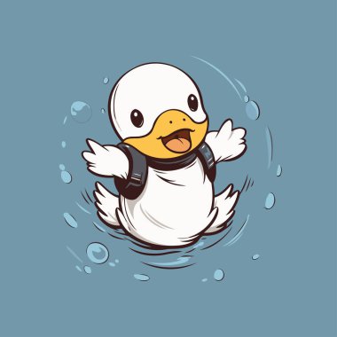 Suda yüzen şirin bir ördek tasviri. vektör illüstrasyonu