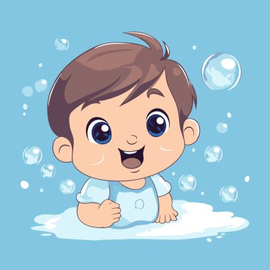 Havuzda yüzen tatlı bir erkek bebek. vektör illüstrasyonu.