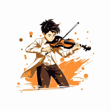 Keman çalan müzisyen. Keman çalan bir adamın vektör çizimi.