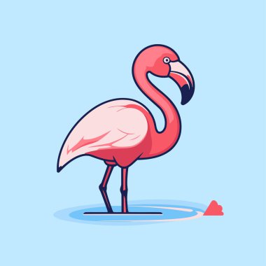 Flamingo vektör illüstrasyonu mavi arkaplanda izole edildi.