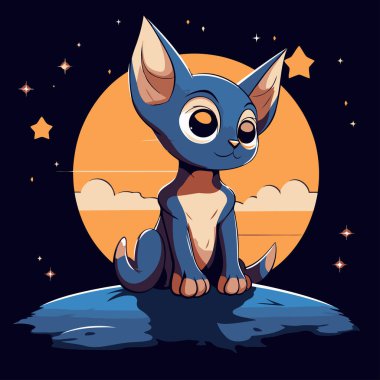 Ay 'da oturan şirin bir Chihuahua çizgi filmi. Vektör illüstrasyonu.