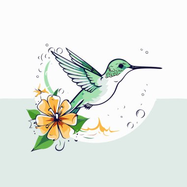 Çiçekli sinekkuşu. Düz bir şekilde vektör illüstrasyonu.