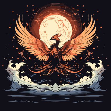 Dolunay varken gökyüzünde bir kartal. Vektör illüstrasyonu.