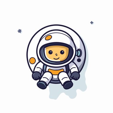 Uzay giysisi içinde sevimli bir astronot. Beyaz arkaplanda vektör illüstrasyonu.