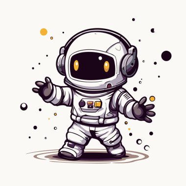 Astronot vektör çizimi. Kulaklıklı sevimli bir çizgi roman yazarı..