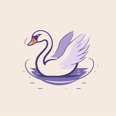 Kuğu logosu şablonu. Gölde yüzen bir kuğunun vektör çizimi.