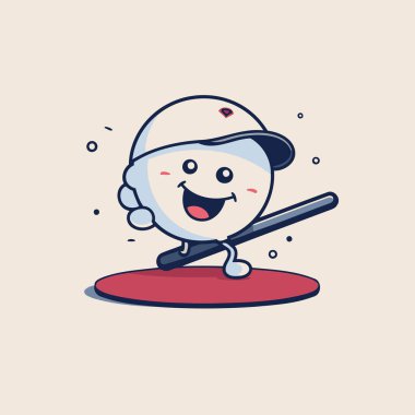 Sevimli Beyzbol Oyuncusu Maskot Karakter Çizimi Tasarımı.