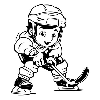 Buz hokeyi oyuncusu - beyaz arkaplanda izole edilmiş vektör karikatür çizimi.