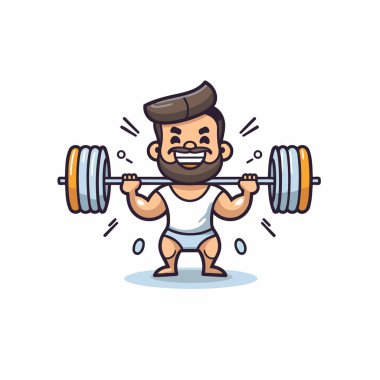 Fitness adamı, halterli çizgi film çizimi kaldırıyor. Spor ve sağlıklı yaşam konsepti