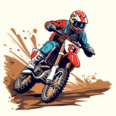 Motokrosçu yarışta. Retro biçiminde vektör illüstrasyonu