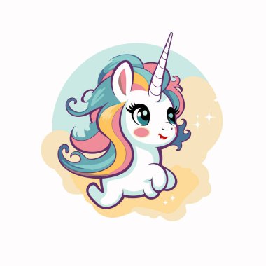 Tatlı tek boynuzlu at çizgi filmi. Küçük şirin bir tek boynuzlu atın vektör çizimi.