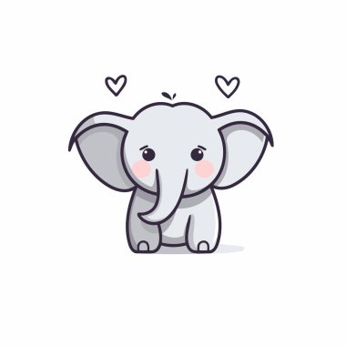 Kalpli şirin bir fil. Sevimli çizgi film hayvanı. Vektör illüstrasyonu.