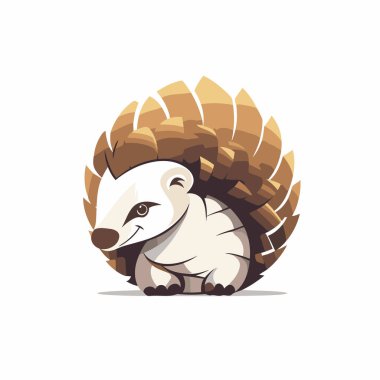 Beyaz arka planda izole edilmiş şirin kirpi. Vektör çizgi film illüstrasyonu.