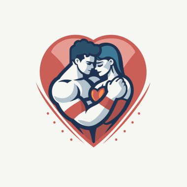 Kalp şeklinde sevgili bir çiftin vektör çizimi.