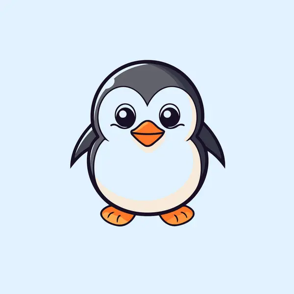Χαριτωμένος Πιγκουίνος Εικονογράφηση Διανύσματος Απομονωμένη Μπλε Φόντο — Διανυσματικό Αρχείο