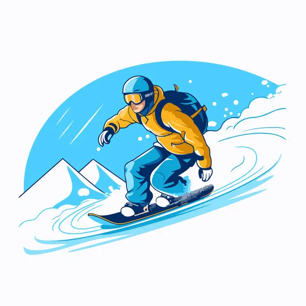 Snowboarder Riding Snowboard Extreme Sport Vector Illustration — Stock Vector