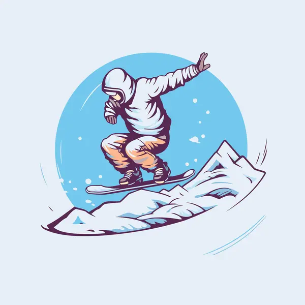 Snowboarder Jumping Air Vector Illustration Blue Background — Stock Vector