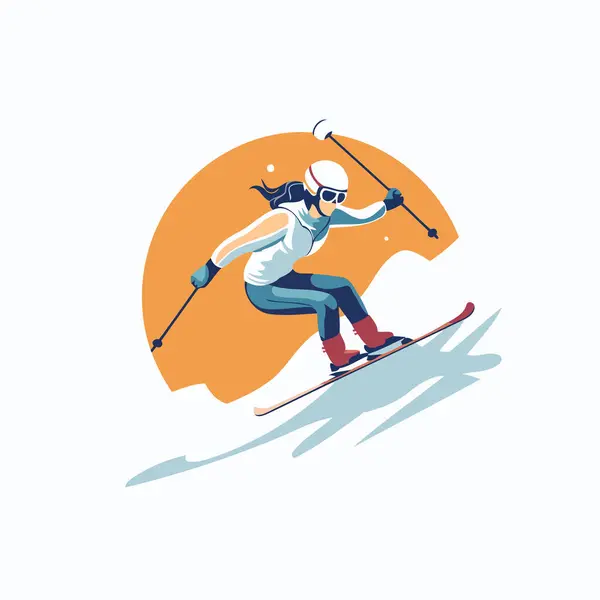 Esquiador Casco Gafas Montar Esquís Ilustración Del Vector Deportivo Invierno — Archivo Imágenes Vectoriales
