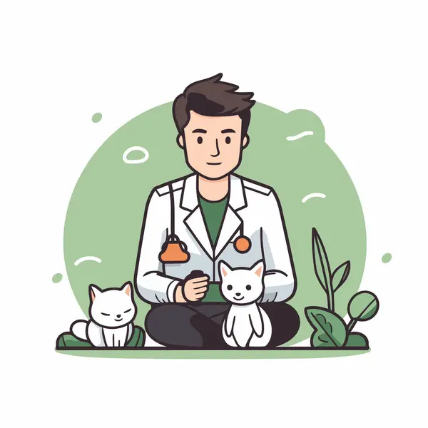 Veterinarian Cat Dog Vector Illustration Cartoon Style — Stock Vector
