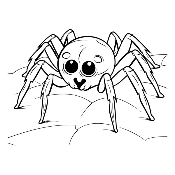 Spider Illustration Bande Dessinée Noir Blanc Pour Livre Colorier — Image vectorielle