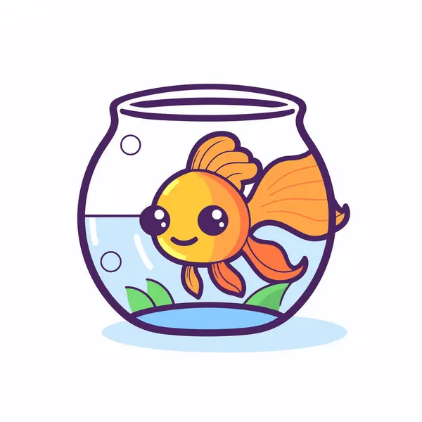 Cute Cartoon Goldfish Fishbowl Vector Illustration — Stock Vector