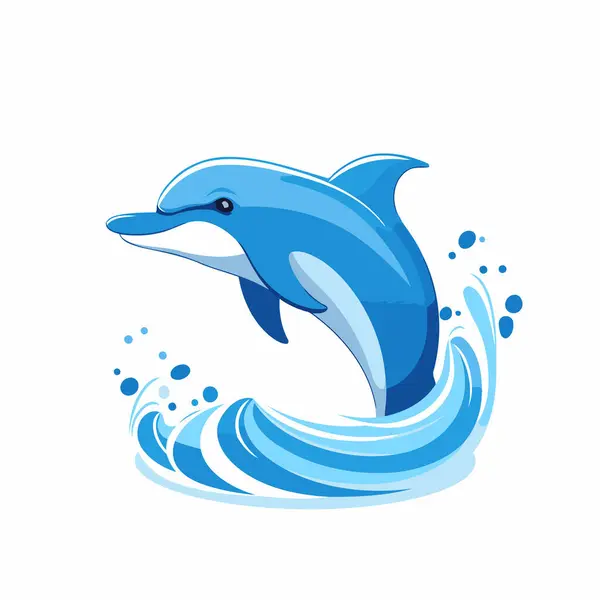 Delfín Saltando Del Vector Agua Ilustración Sobre Fondo Blanco — Vector de stock