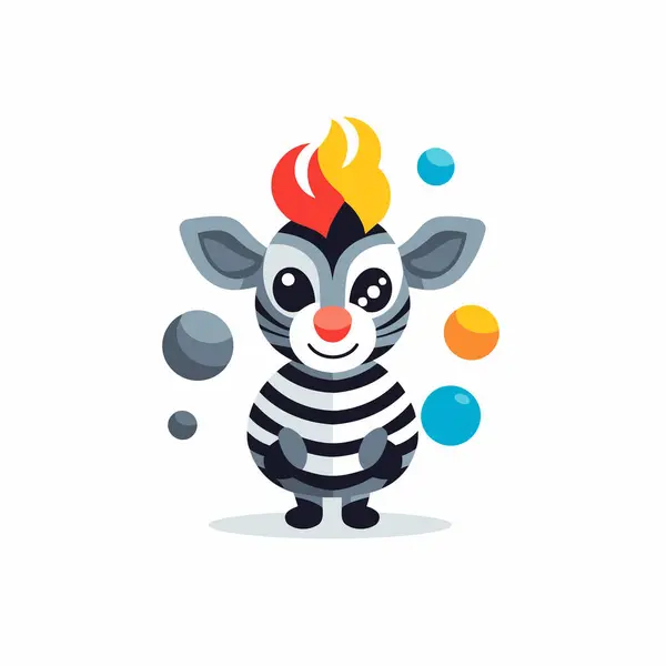 Cute Little Zebra Clown Balls Vector Cartoon Illustration — Stock Vector