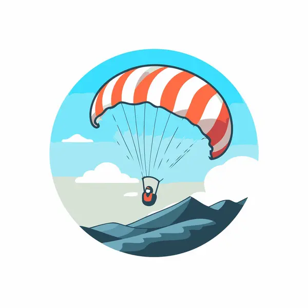 Parachute Flying Sea Vector Illustration Flat Style — Stock Vector