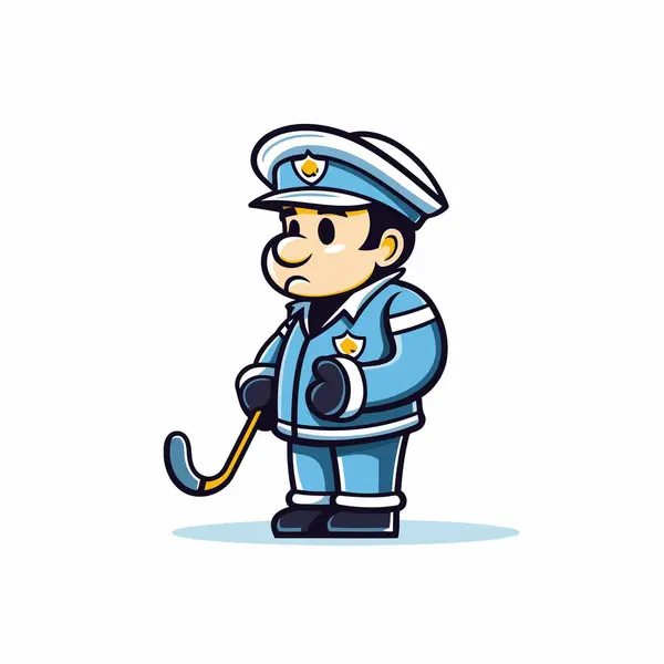 Personnage Bande Dessinée Policier Avec Illustration Vectorielle Bâton Rondelle Hockey — Image vectorielle