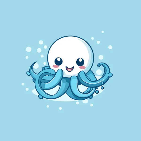 Leuke Cartoon Octopus Een Blauwe Achtergrond Vectorillustratie — Stockvector