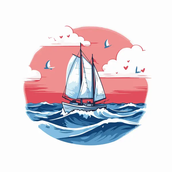 Парусная Яхта Море Векторная Иллюстрация Белом Фоне — стоковый вектор