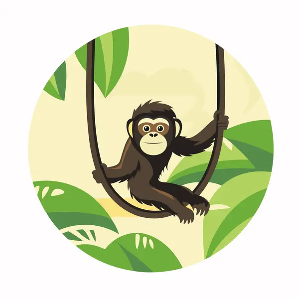 Ormanda Salıncakta Sallanan Sevimli Maymun Vektör Illüstrasyonu — Stok Vektör