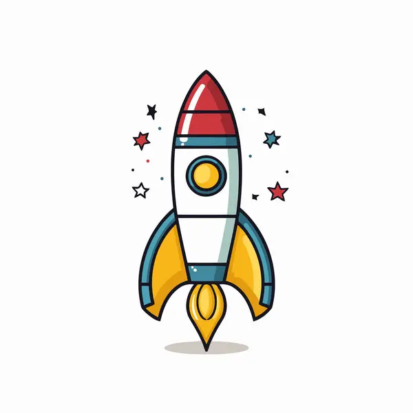 Rocket Launch Cartoon Icon Isolated White Background Vector Illustration — Stock Vector