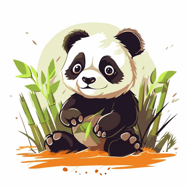 Illustration Mignon Panda Assis Sur Herbe Illustration Vectorielle Graphismes Vectoriels